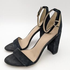 Sam Edelman Women's Daniella Block Heel Sandal Suede Ankle Strap Black Size US9